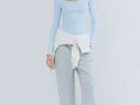 Приталенный лонгслив в рубчик, Голубой