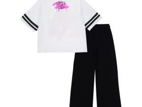 Комплект трикотажный для девочек: фуфайка (футболка), брюки (легинсы)