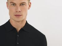 Вязаный джемпер-поло с длинным рукавом, Черный