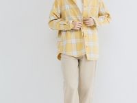 Рубашка в клетку из хлопка, Желтый