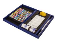 Набор акварели "Белые Ночи" 48 шт х 2,5 мл, 4 кисти, палитра, вспомогательные материалы, синее дерев