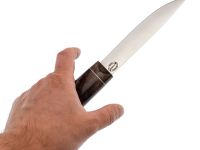 Нож Северный средний, сталь Х12 МФ, рукоять коричневая карельская береза, с откованным долом