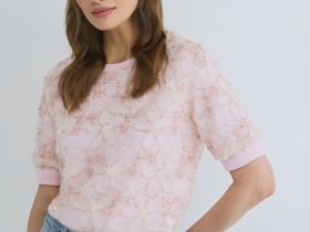 Джемпер с декором из кружева, Розовый