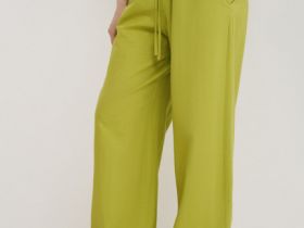 Широкие брюки со льном, Зеленый