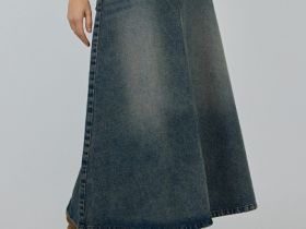 Расклёшенная джинсовая юбка миди, Синий