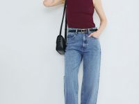 Широкие джинсы с высокой посадкой, Голубой