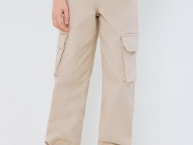 Брюки с карго-карманами для девочек, Бежевый