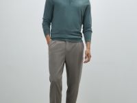 Вязаный джемпер-поло с длинным рукавом, Голубой