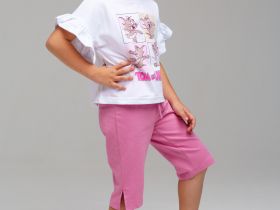 Комплект трикотажный для девочек: фуфайка (футболка), бриджи