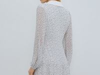 Платье мини из шифона в горошек, Белый