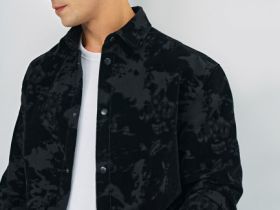 Куртка-рубашка из бархатистой ткани, Черный