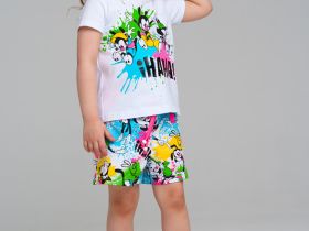 Комплект детский трикотажный для девочек: фуфайка (футболка), шорты