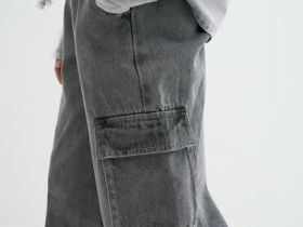 Широкие джинсы с карго-карманами для девочек, Серый