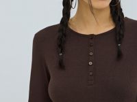 Лонгслив с пуговицами, Коричневый