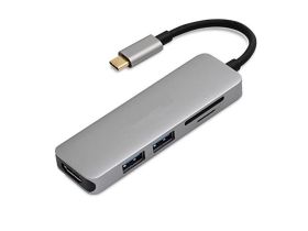 Адаптер Devia Leopard 2 Type-C на HDMI/USB 3.0/USB 2.0/PD 4 в 1 HUB (Grey) (329470)
