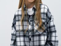 Рубашка в клетку из фланели для девочек, Серый