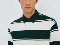 Поло в полоску с длинным рукавом, Зеленый
