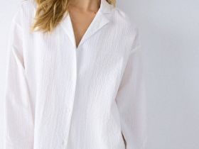 Рубашка пижамная из ткани с жатым эффектом, Белый