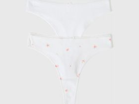 Трусы-танга из трикотажа пуантель с принтом, 2 шт., Белый