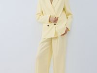 Двубортный жакет со льном, Желтый