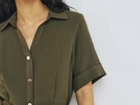 Платье-рубашка с поясом, Зеленый