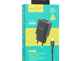 Сетевое зарядное устройство Hoco (N25) Maker 2xUSB/2.1A + кабель Lightning (белый)