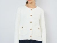 Укороченный кардиган из махровой пряжи, Белый