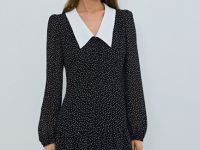 Платье мини из шифона в горошек, Черный