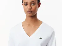 Женская футболка Lacoste свободного кроя из мягкого хлопка с V-образным вырезом