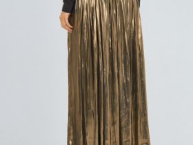 Юбка макси из ткани с эффектом жидкого золота, Золотой