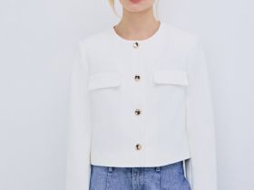 Однобортный укороченный жакет, Белый