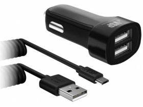 Автомобильное зарядное устройство BoraSCO 2 USB 5V/2.1A + кабель micro USB 2m Car Charger (20637) (черный)