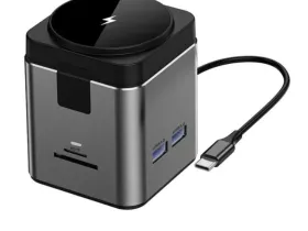 Беспроводное зарядное устройство WIWU Cube Hub 9 в1 Docking 100W Type-C/PD3.0/USB3.0х3/HDMI/RJ45/SD/TF (Wi-W025) (серый)