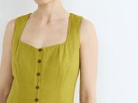 Платье из смесового льна с вырезом каре, Желтый