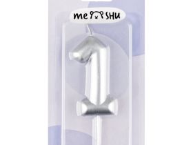 Свеча для торта с держателем MESHU "Цифра 1", 6 см, серебряная, блистер