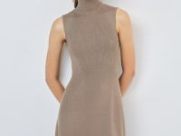 Вязаное платье с воротником-стойкой, Коричневый