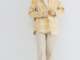 Рубашка в клетку из хлопка, Желтый