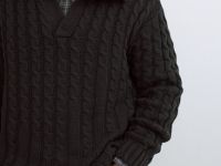 Вязаный джемпер поло с косами, Зеленый