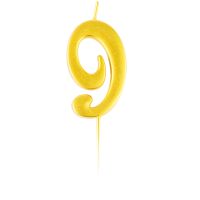 Свеча для торта с держателем MESHU "Цифра 9", 5,2 см, золотая