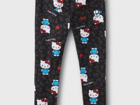 Чёрные легинсы в рубчик с принтом Hello Kitty для девочки Глория Джинс