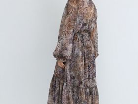 Шифоновое платье с принтом, Оранжевый