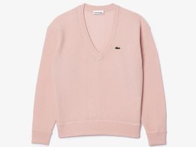 Женский шерстяной свитер Lacoste свободного кроя с v-образным вырезом