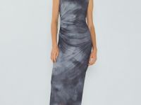 Платье из сетки с асимметричными сборками, Серый