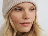 Вязаная шапка с отворотом, Бежевый