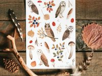 Стикеры Дворникова А. "Совы в осеннем лесу"