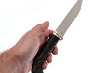 Нож Лидер 1, сталь D2, рукоять темная карельская береза синяя