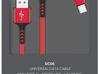 Кабель Pero DC-06 USB to Apple Lightning/microUSB/USB-C 2m Red