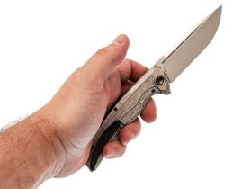 Складной нож TUOTOWN Espada, сталь Tmax, рукоять Grey Crystal Ti/Chaotic Gold CF