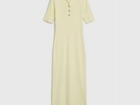 Платье в рубчик с воротником поло, Желтый