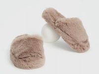 Меховые тапочки с открытым носком, Коричневый